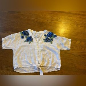 Rails Thea Blouse in White with Blue Rose Embroidery